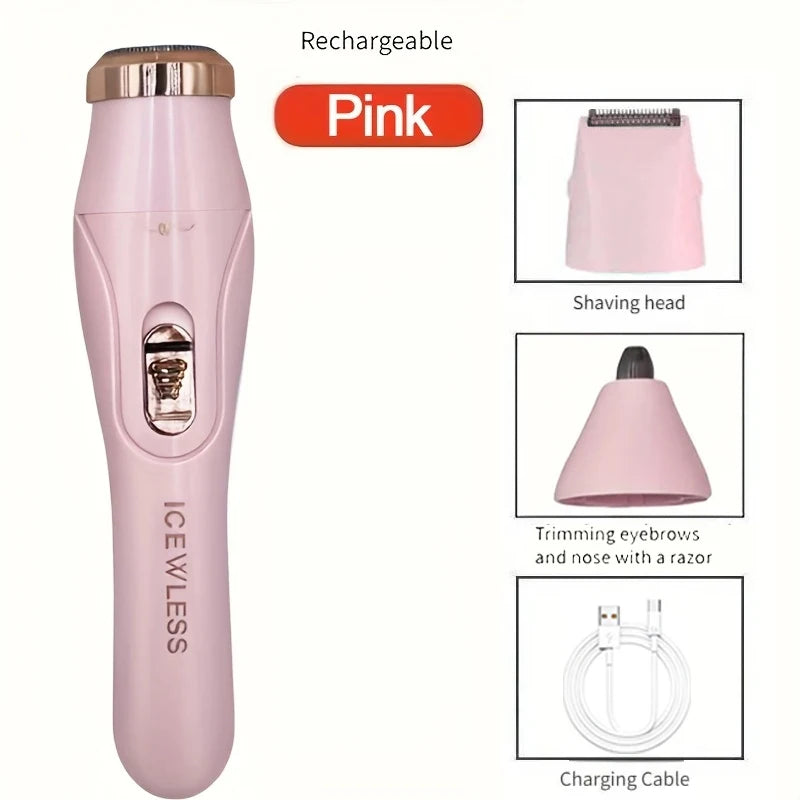 Multi-functional 3-in-1 shaver from Showlu Fashion Store with USB charging, including underarm hair removal, eyebrow trimmer, and nose hair trimmer.
