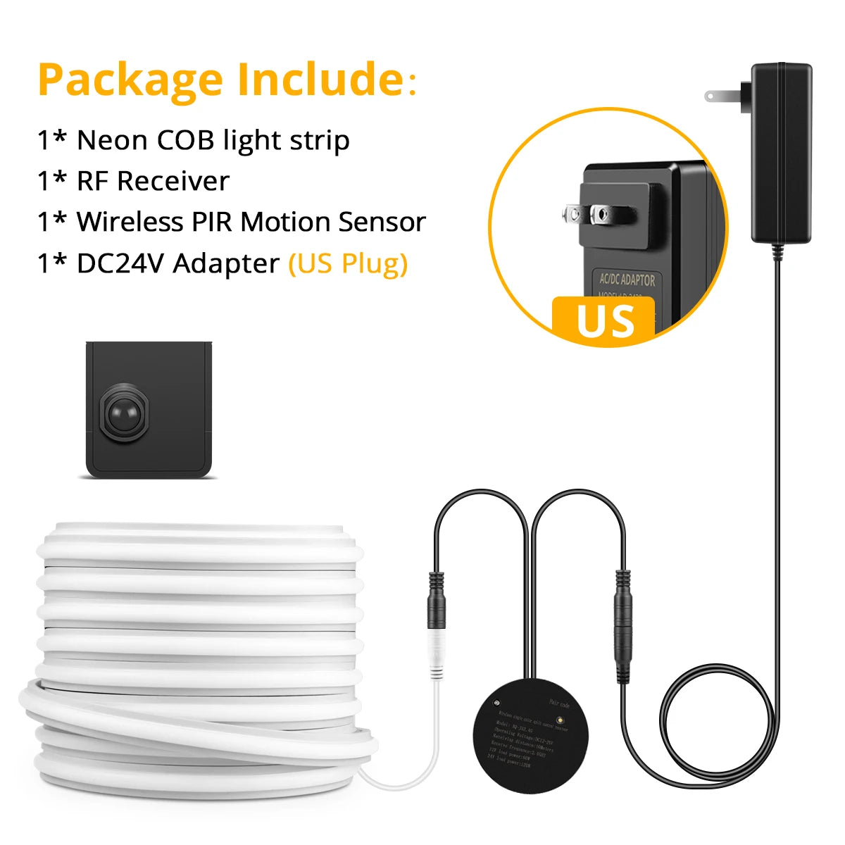 Showlu Smart COB Motion Sensor LED Strip Light Kit showing a flexible LED strip with motion sensor for smart home lighting.