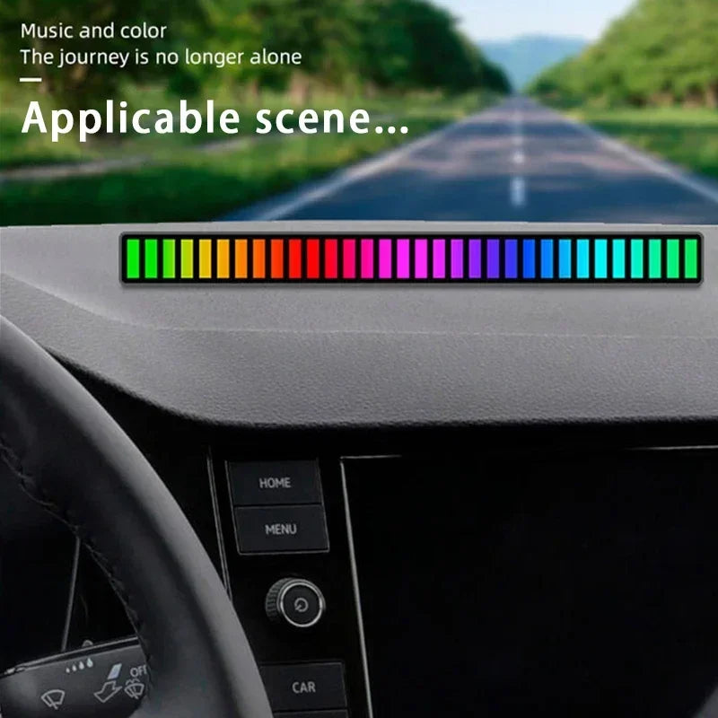 RGB Sound Control LED Music Rhythm Light Bar by Showlu Smart, showing vibrant color-changing light bars reacting to music.