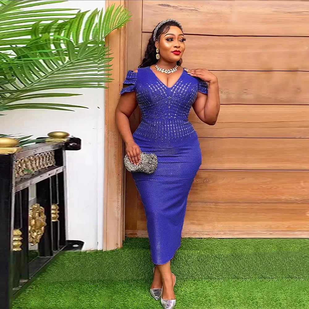 Plus size African-inspired mermaid maxi dress for women by SHOWLU FASHION STORE, featuring a bodycon fit and vibrant design.