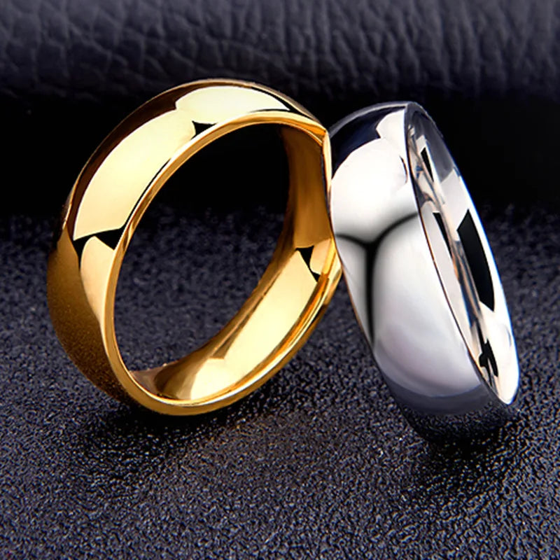 High polished 6mm stainless steel wedding ring for men and women, showcasing a sleek, shiny band with smooth edges.