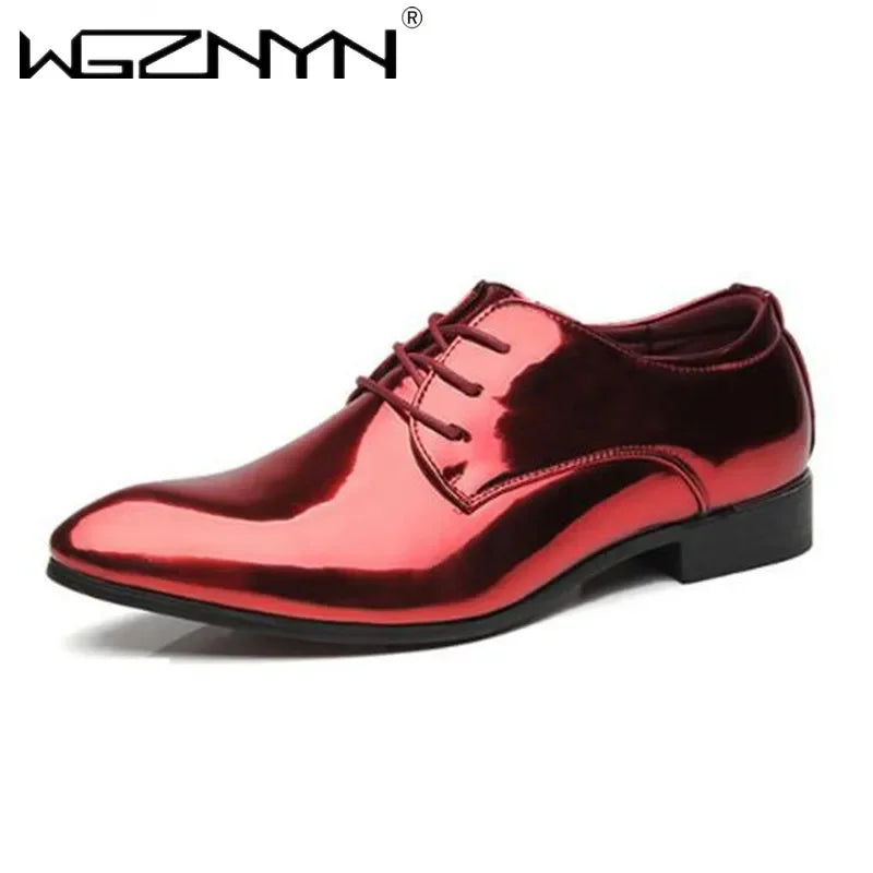 Showlu Fashion Men's patent leather Oxford shoes with pointed toes, ideal for wedding dress and formal occasions.