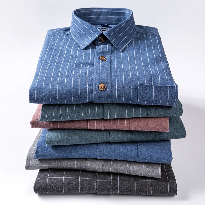 Plus size 7XL men's cotton long sleeve slim fit plaid formal shirt, soft striped casual office top by Showlu Fashion Store