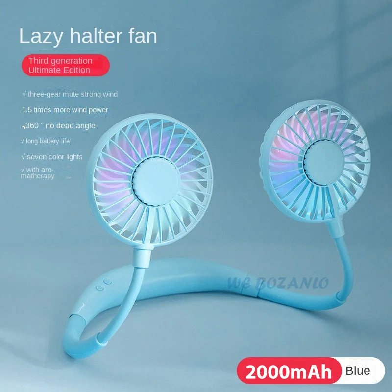 Portable Hanging Neck Fans USB Rechargeable Leafless Mini Air Cooling Fan Air Conditioner Wearable Neckband Fans