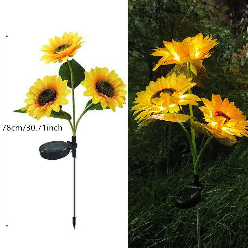 Solar Sunflower LED garden light by Showlu Smart General, showing a bright yellow sunflower-shaped outdoor light in a garden setting.