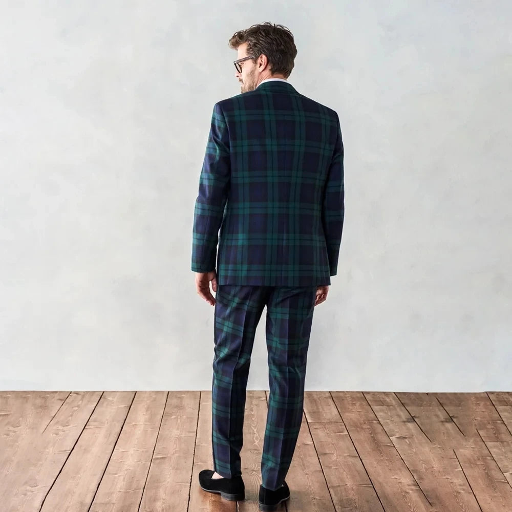 Men's green plaid slim fit tuxedo suit, 2-piece formal wedding tuxedo by Showlu Fashion Store, shown on a mannequin.