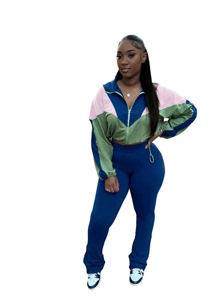 Women's slim fit flare yoga pants and matching top set from JENYAGE, stylish 2-piece tracksuit in a comfortable, modern design