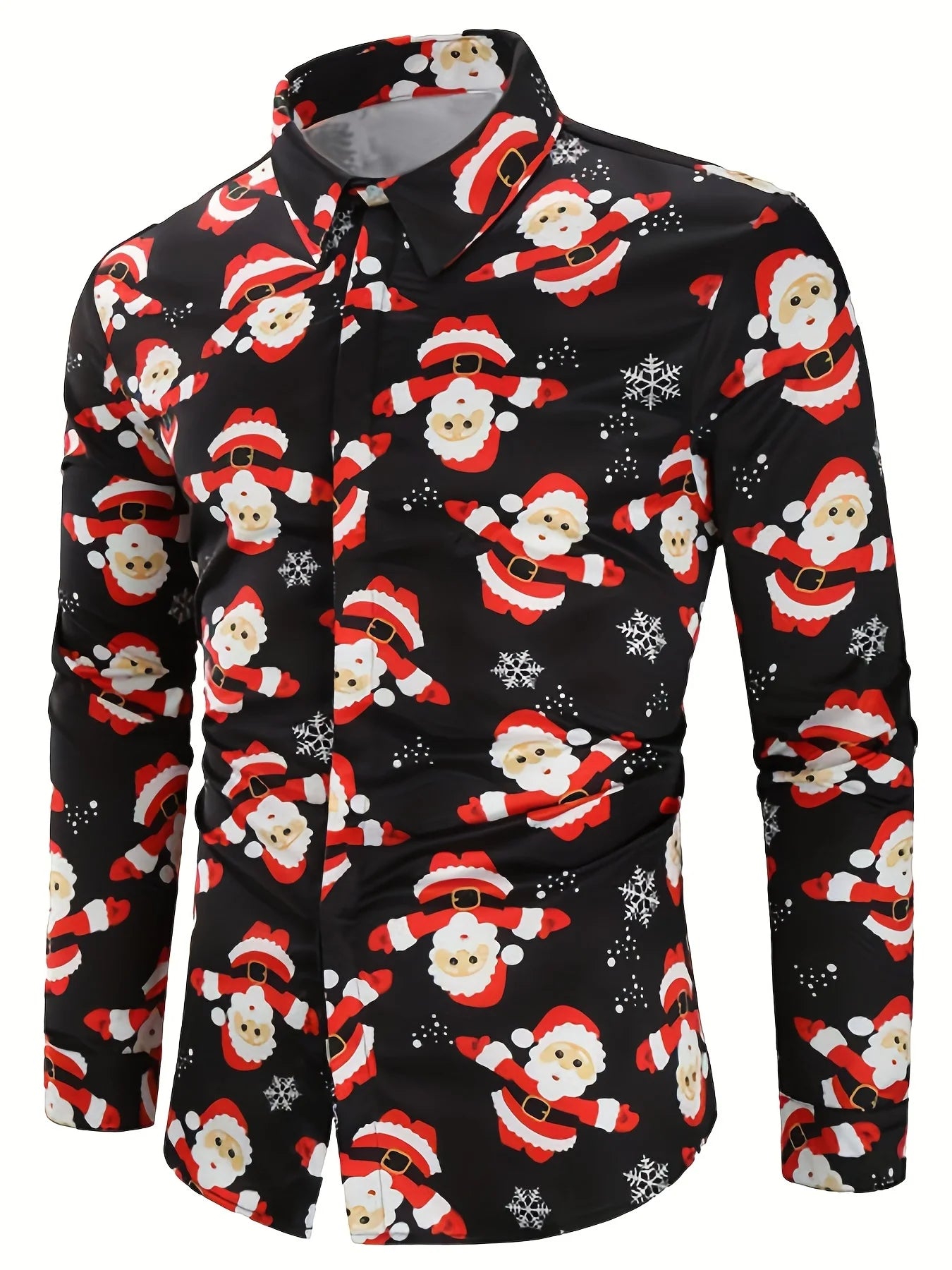 Men's Christmas festival theme 3D printed long sleeve shirt with Christmas tree and Santa Claus graphic by Showlu Fashion Store.
