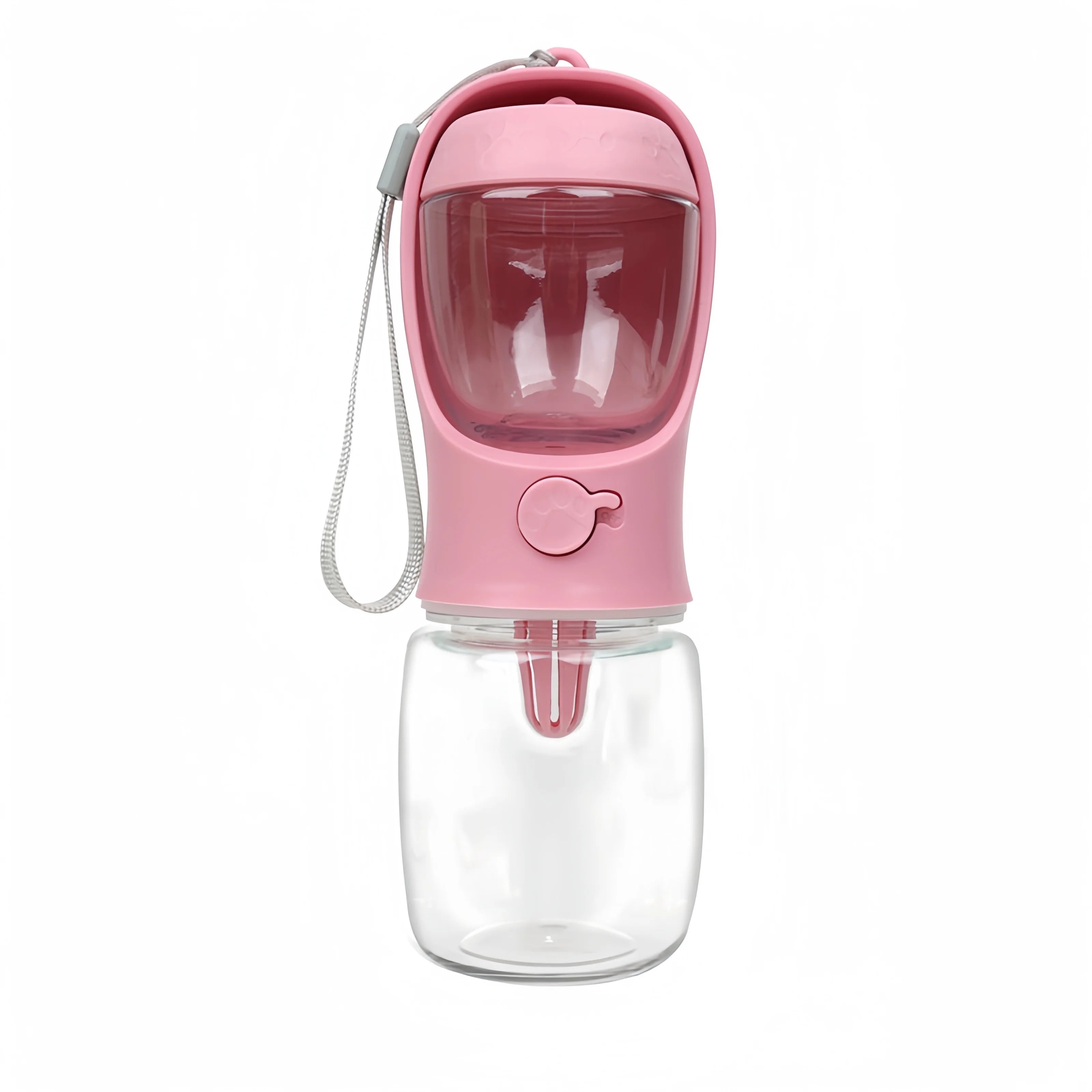 Showlu portable dog water bottle with built-in water dish for travel, featuring a compact design for pet hydration on the go.