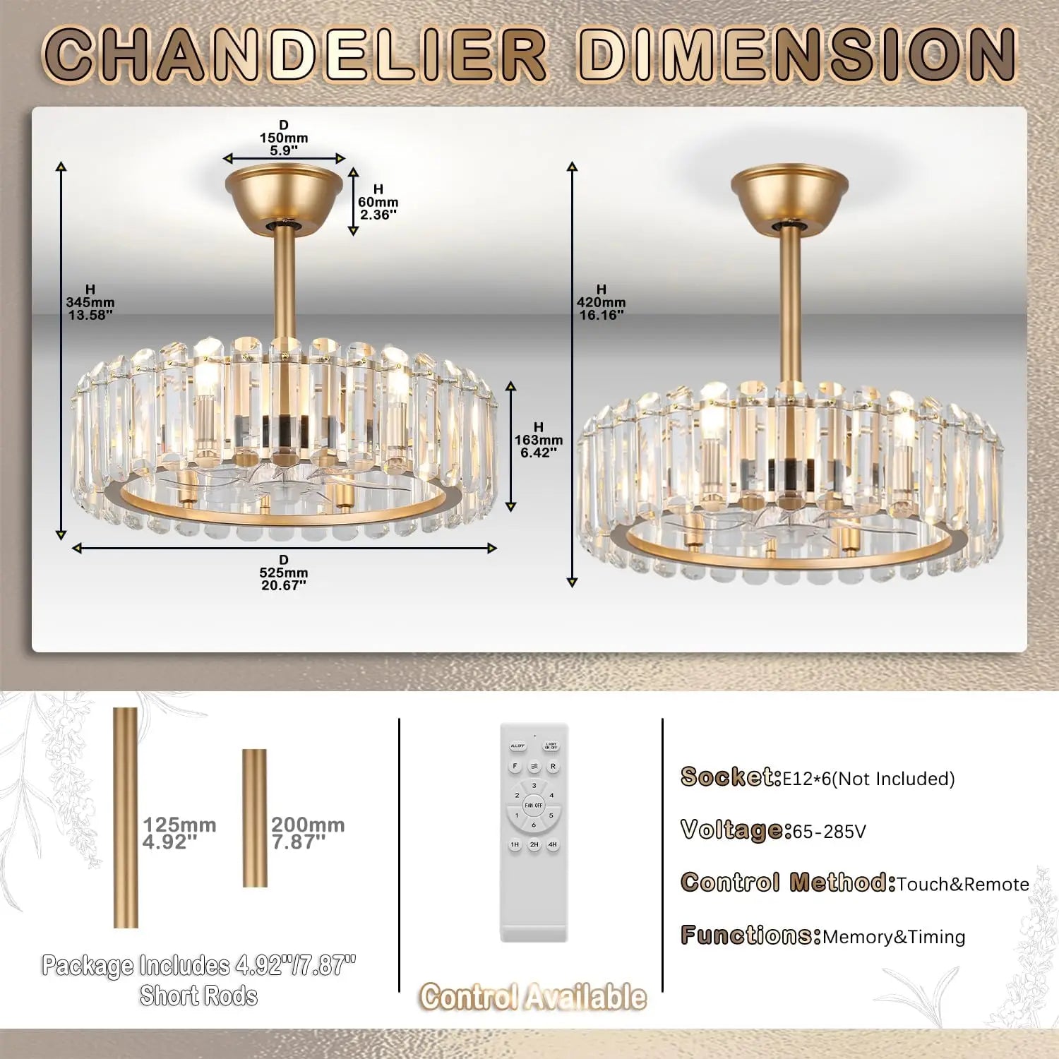 Showlu 20-inch crystal chandelier ceiling fan with flush mount caged design, featuring elegant crystal accents and modern fan blades.