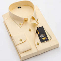 2026 Spring/Autumn New Men's Luxury Brass Button Long Sleeve Business Casual Shirt Ironing Resistant Office Work Shirts as Gift