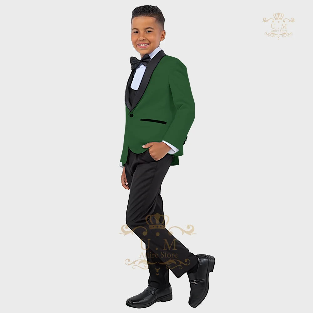 Boy's white tuxedo suit from SHOWLU FASHION STORE, including jacket, vest, and pants, perfect for formal occasions.