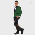 Boy wearing a white tuxedo suit with jacket, vest, and pants from ZHIO Boys' 3-Piece Formal Suit by SHOWLU FASHION STORE.