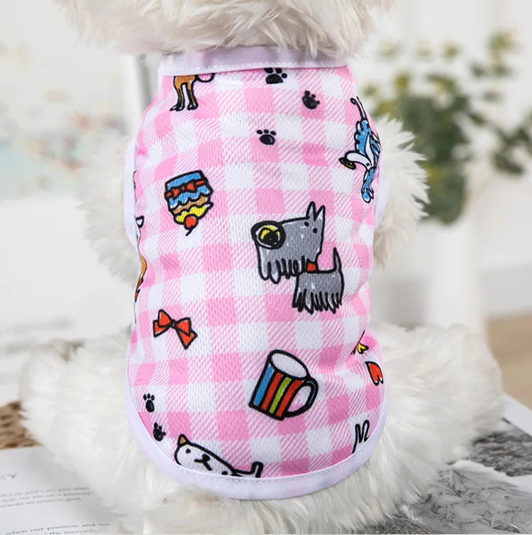 Cartoon polyester dog vest from Wang Shan Meow Quick-Drying Dog Vest line, featuring a cute puppy shirt with vibrant design.