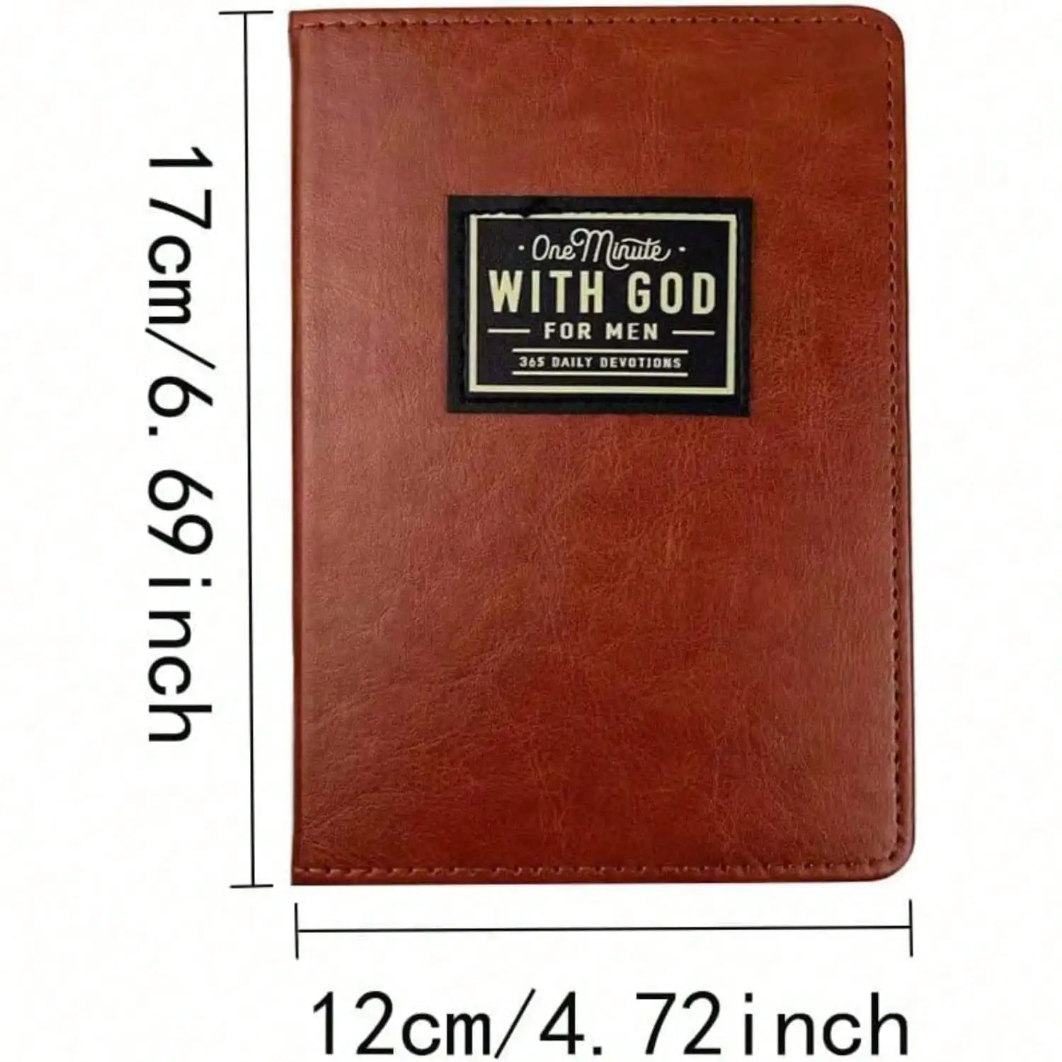 Brown prayer journal for men titled "One Minute With God," featuring 365 daily prayer prompts and inspiring design.