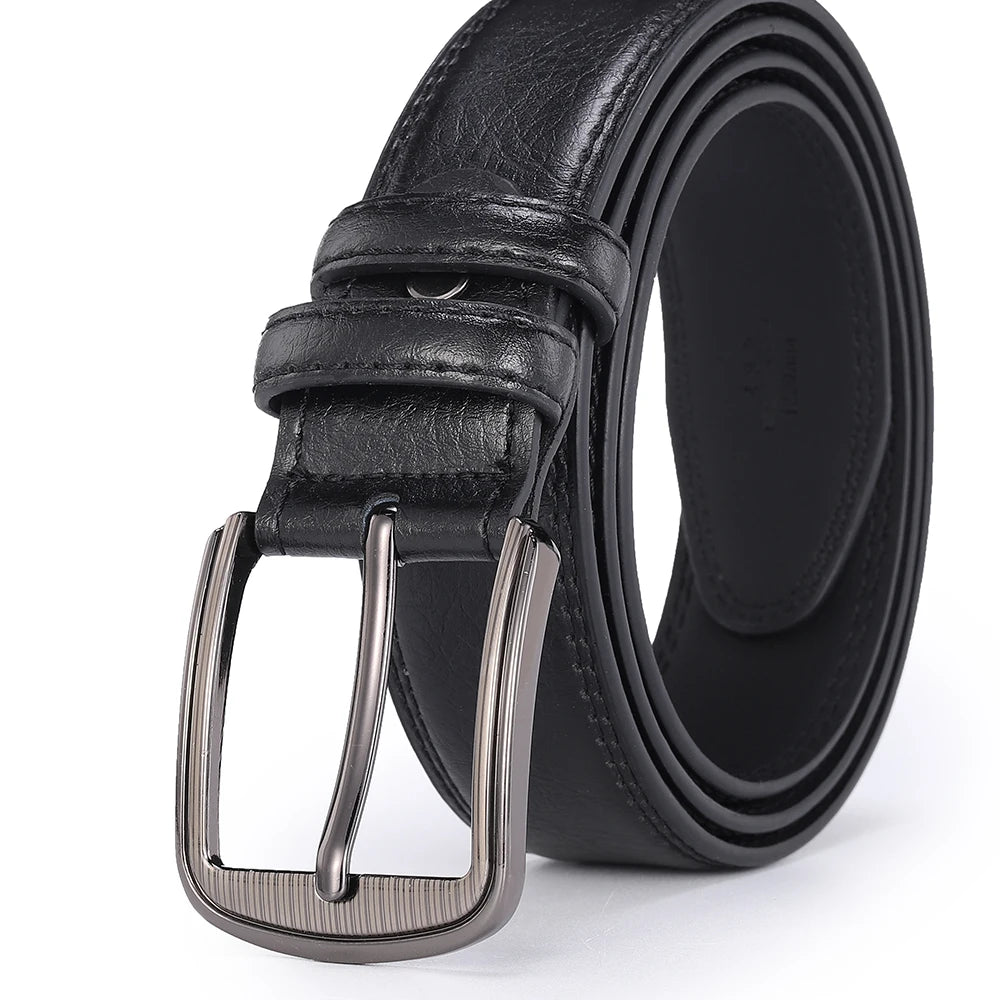 Showlu men's split leather belt with casual cowhide design and pin buckle, featuring a durable and stylish accessory for everyday wear.