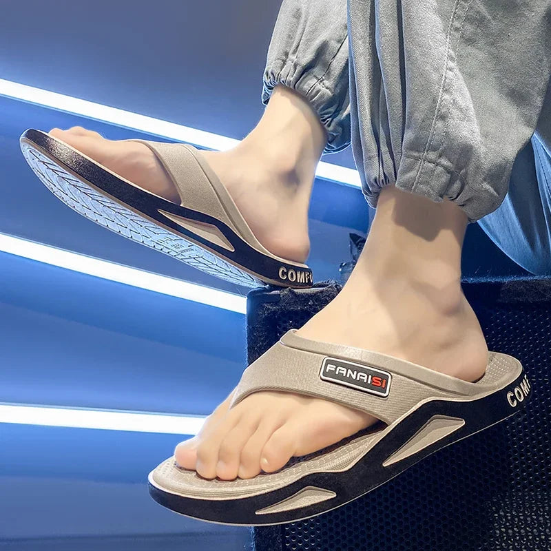 Men's casual summer flip-flops by Showlu Fashion Store, comfortable outdoor beach sandals with a sporty, trendy design.