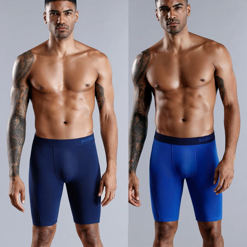 Showlu Fashion Store SRBONITOS men's long leg boxer shorts 4-pack in cotton, plus size trunks with comfortable fit and extended leg length.