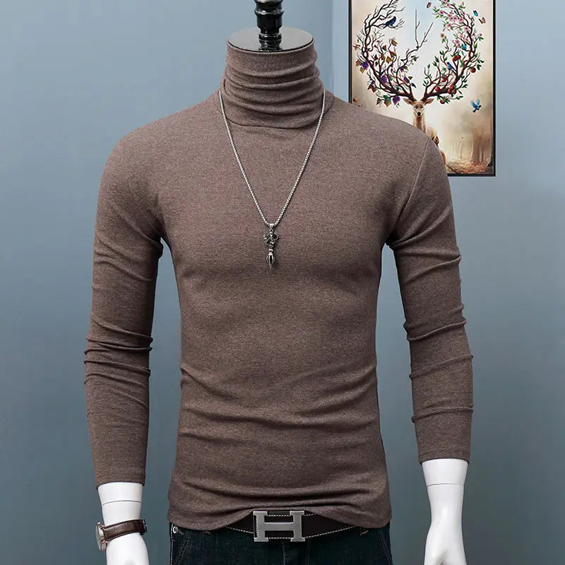 Men's dark red turtleneck top by Showlu Fashion, long sleeve casual shirt in plus size, suitable for autumn winter wear.