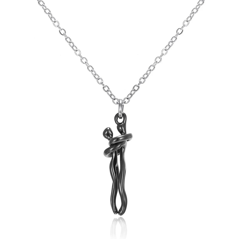 Fashion hugging necklace jewelry choker with hug pendant, worn by men and women, perfect for couples and lovers.