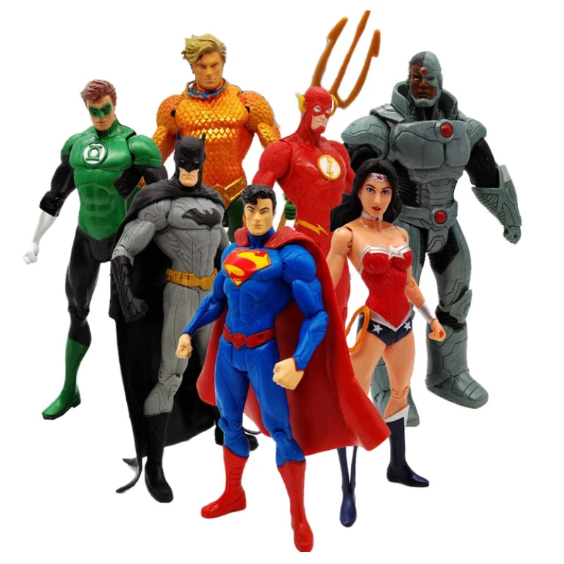 Justice League action figure by Bandai, 18cm movable PVC DC superhero toy with detailed features and dynamic pose.