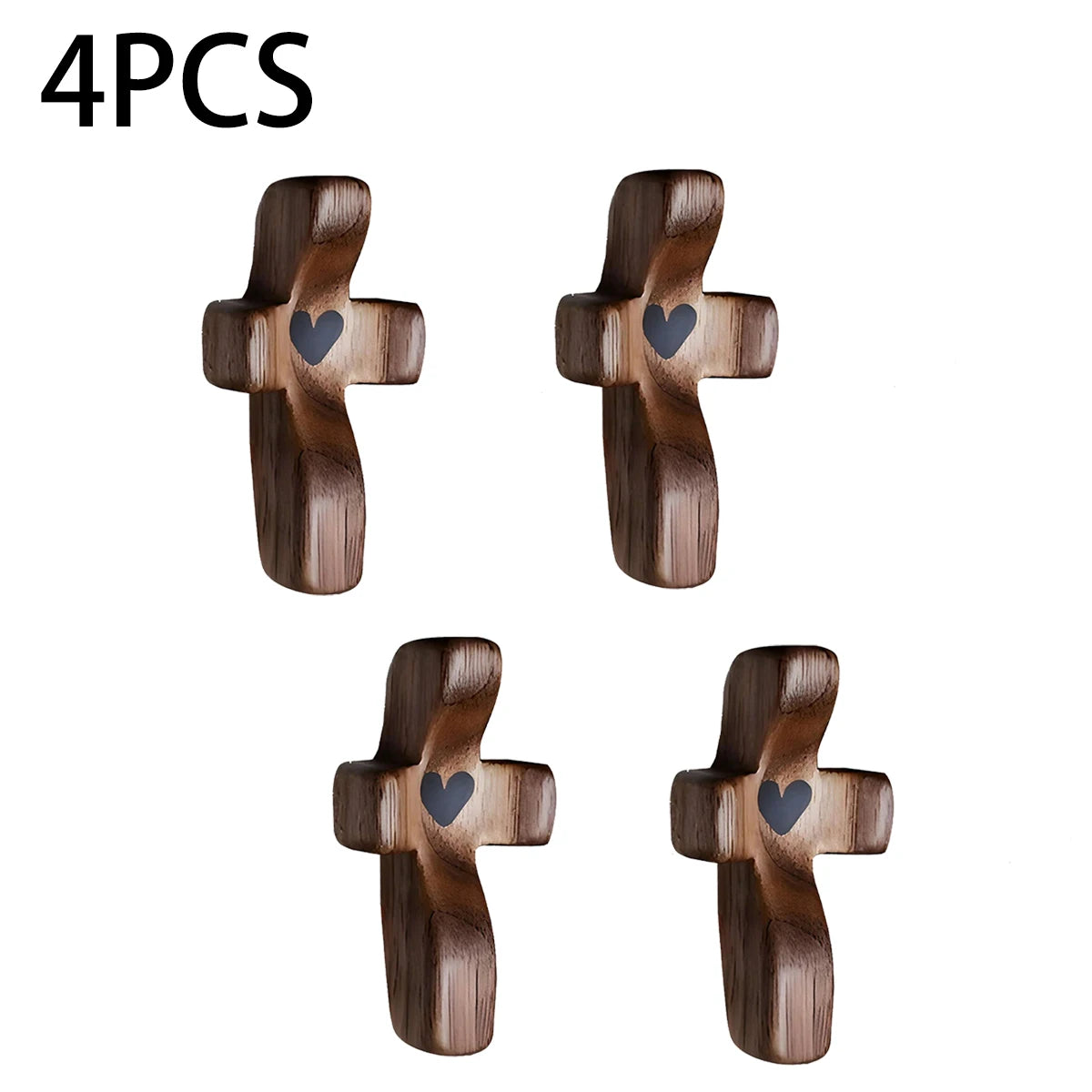 Showlu Wooden Pocket Cross with heart design, fingertip stress relief stress toy, portable wooden keepsake for relaxation and gifting.