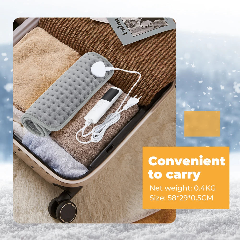 Showlu Smart Electric Heating Pad with adjustable temperature, timer, plush surface for warm comfort and relaxation.