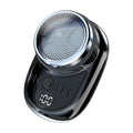 Men's mini electric travel shaver with USB charging, digital display, washable beard trimmer for face grooming, rechargeable and portable.