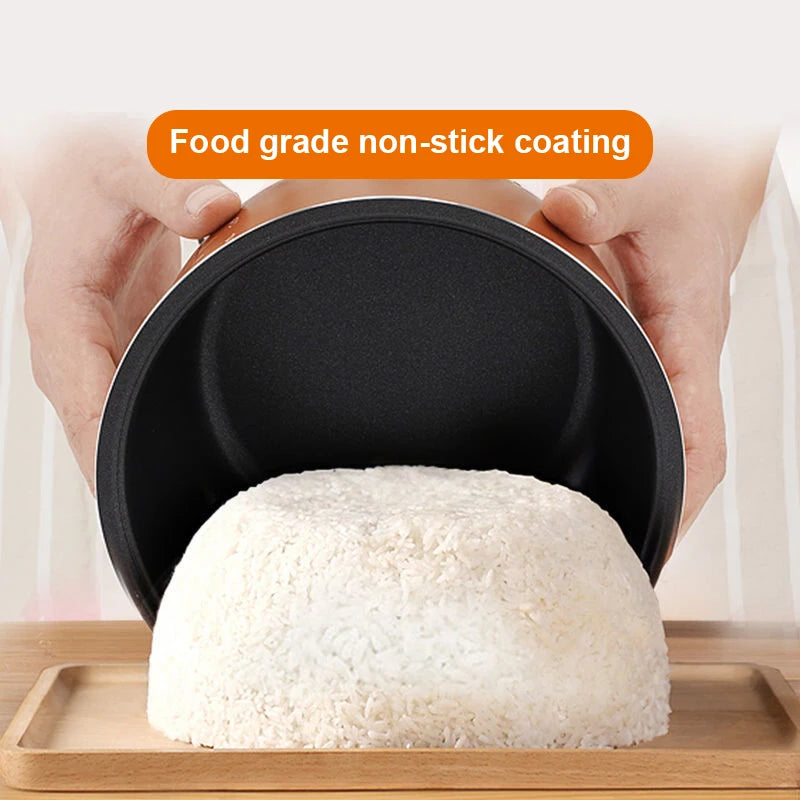Mini electric rice cooker by Showlu Smart General, 2L portable rice cooker with 200W power, shown with lid and control panel.