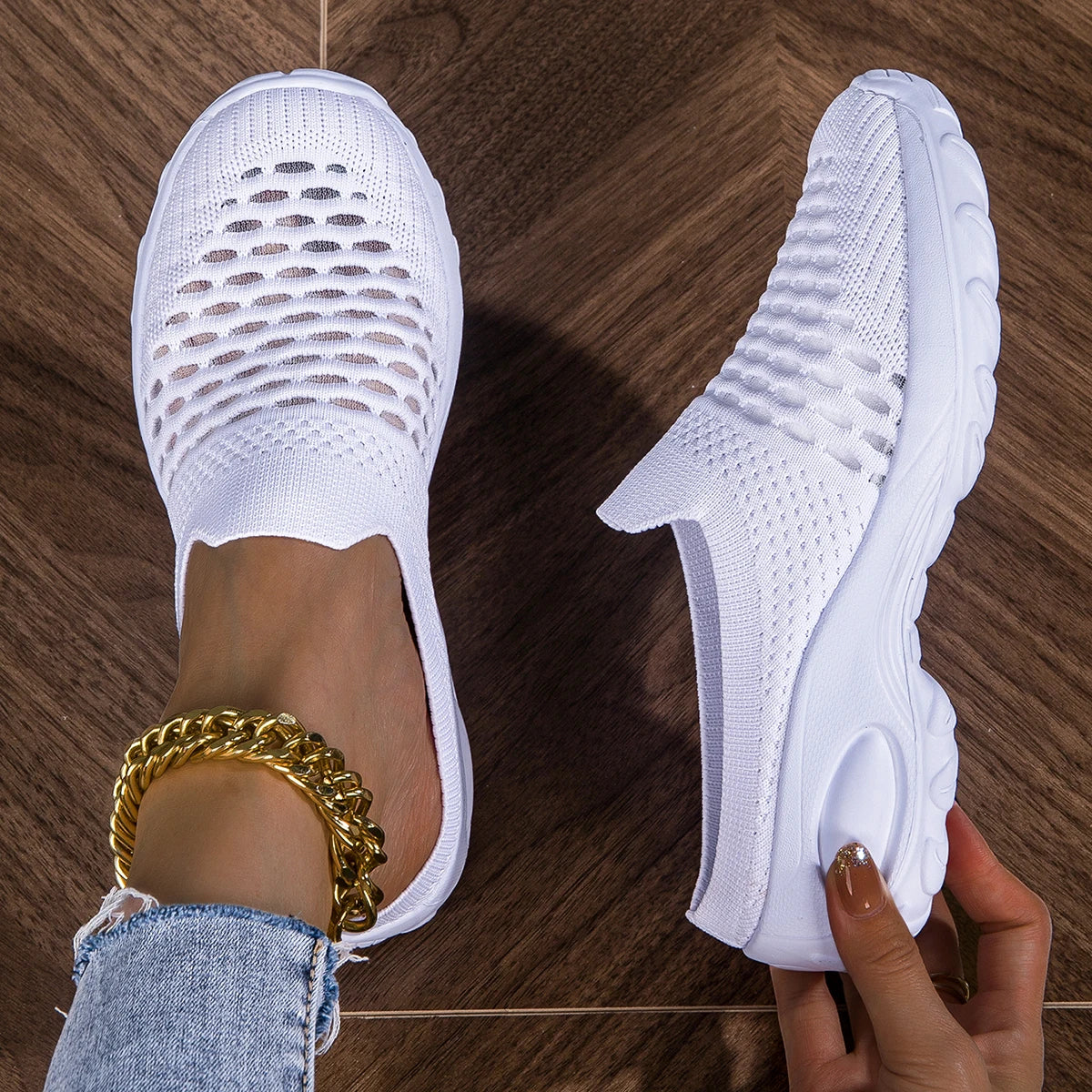 Women's breathable mesh slip-on sneakers by SHOWLU FASHION STORE, lightweight and comfortable flats for active wear.