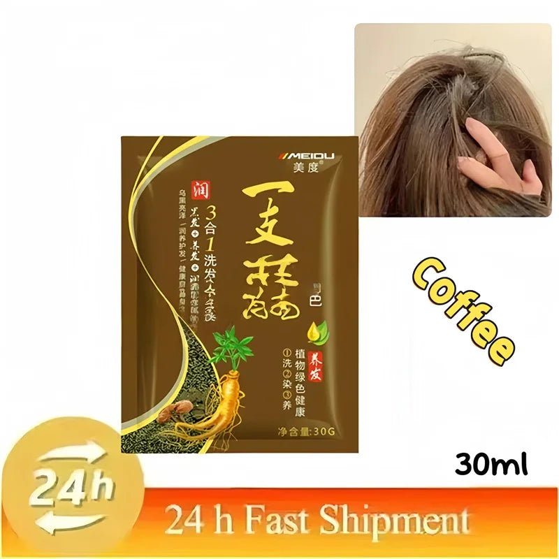 Black hair dye shampoo for gray hair by Showlu Fashion Store, natural herbal 3-in-1 nourishing hair color cream for women and men.