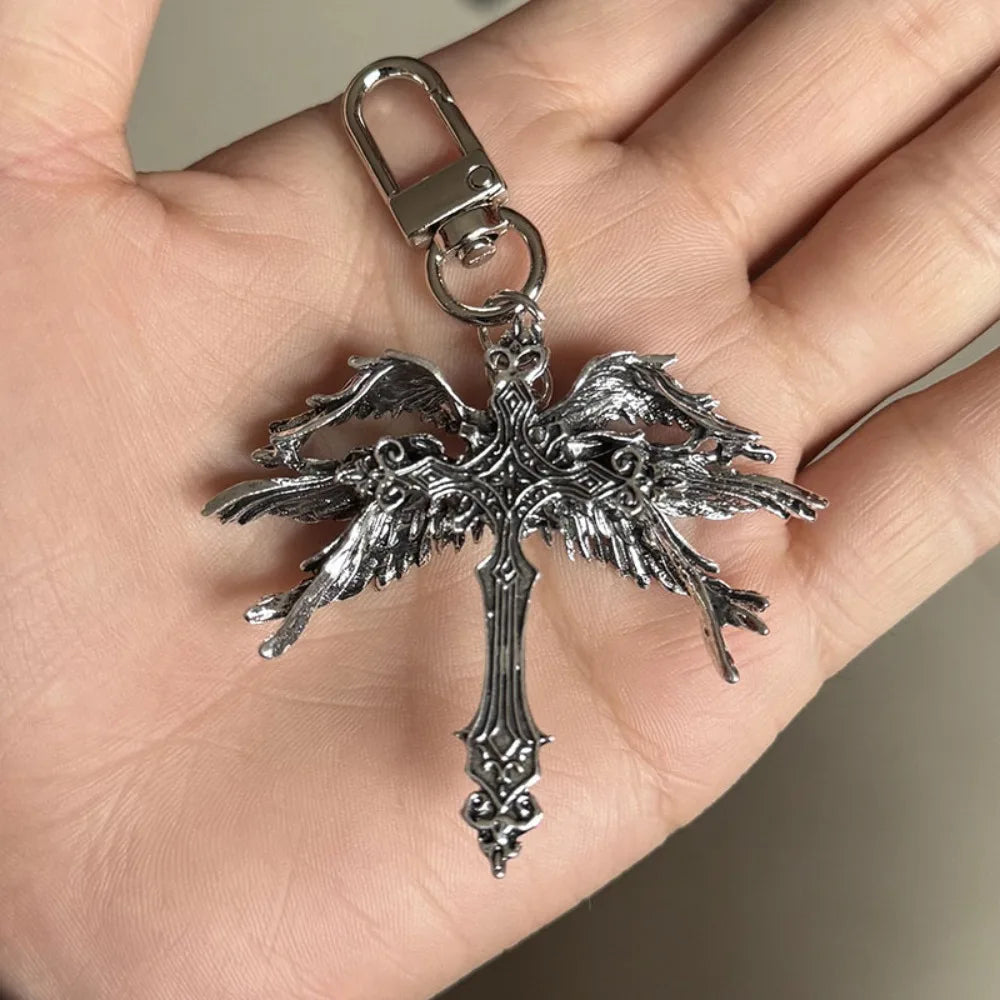 Retro Gothic Jesus Wings Cross pendant necklace made of zinc alloy, featuring detailed religious and gothic-inspired design.