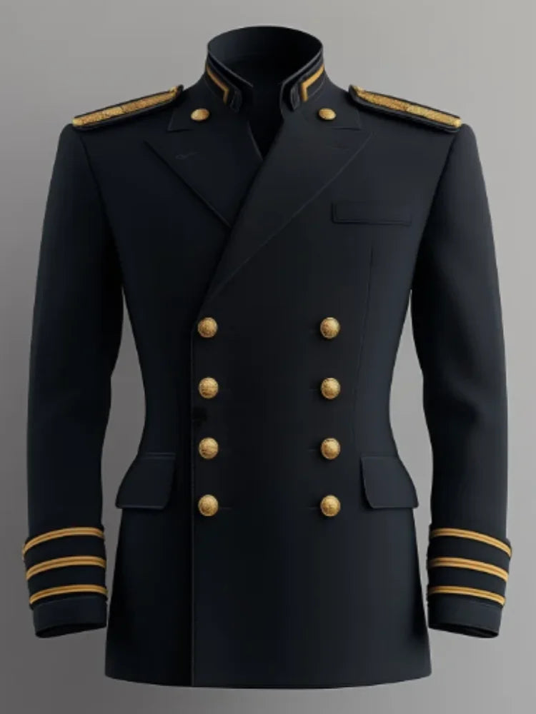 Business High-end Men Suits Slim Fit Peak stand Collar Formal Prom Tuxedos Elegant Double Breasted Striped Cuffs Male Blazers