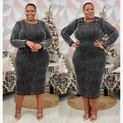 plus Size Casual Knee-Length Dr Women's Clothing Comfortable A-Line Midi Dr  Color round Ne Long Sve Dr