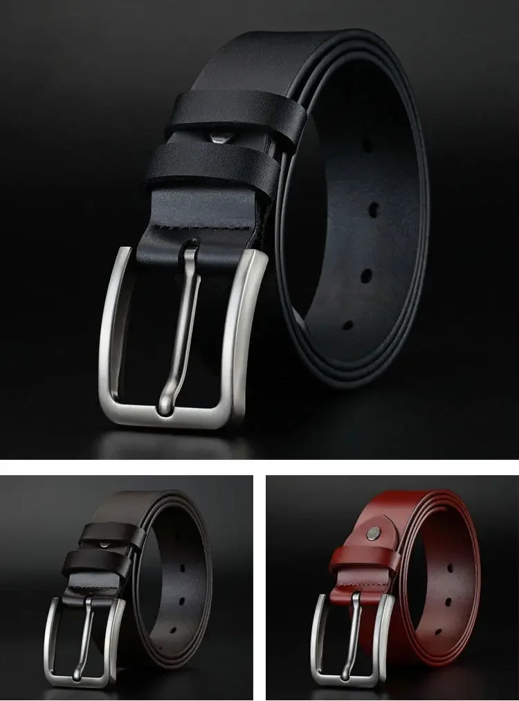 Men's alloy square pin buckle belt in luxury designer PU leather, featuring a stylish square buckle, ideal for casual or formal wear.