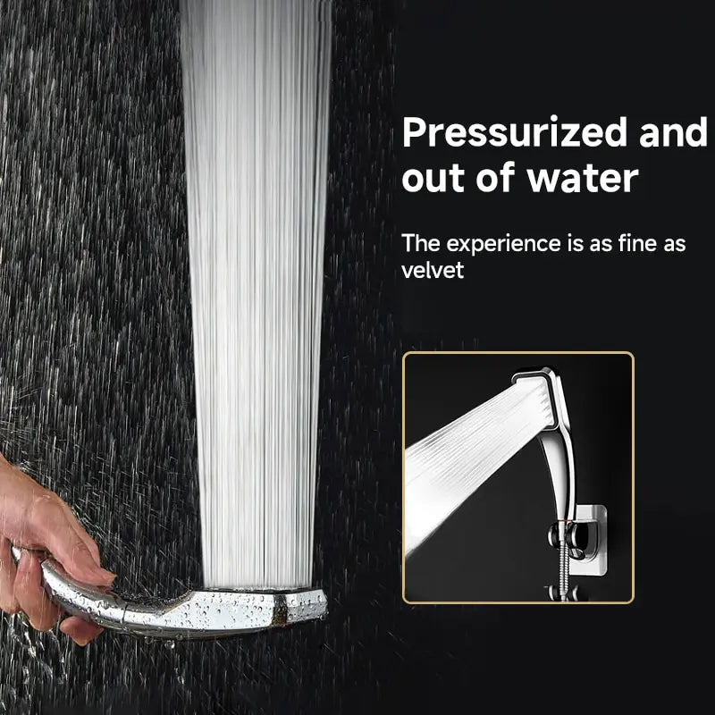 Pressurized Showlu Fashion handheld square showerhead with 300 holes, water-saving rainfall spray for bathroom use.