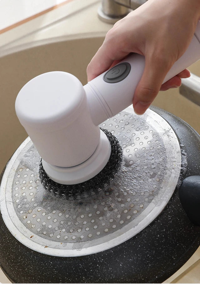 Showlu Smart General cordless electric spin scrubber with multiple attachments for deep cleaning of bathroom and kitchen surfaces.