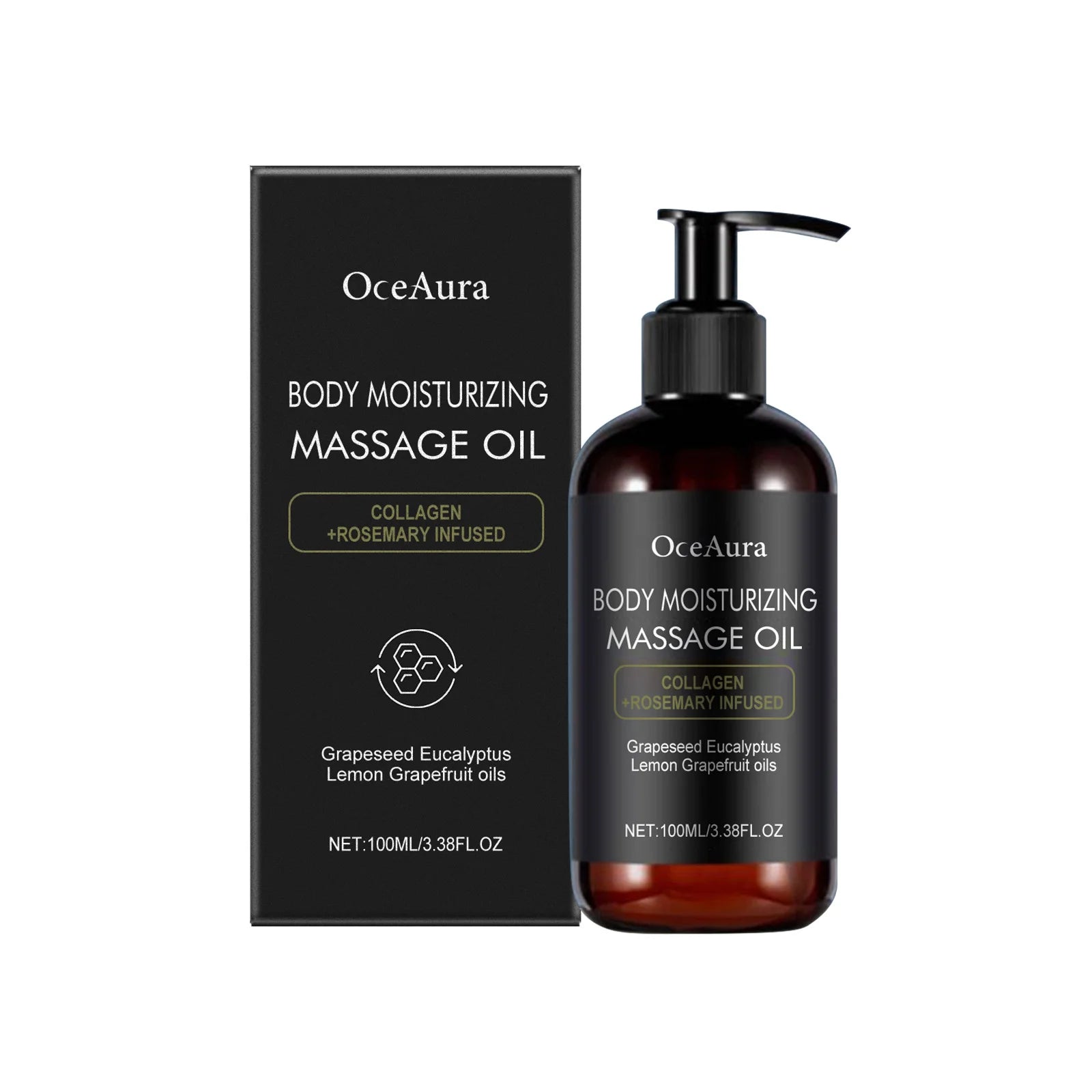 OceAura Body Massage Oil by Showlu Fashion Store, nourishing plant-based oil for skin tightening and relaxation.