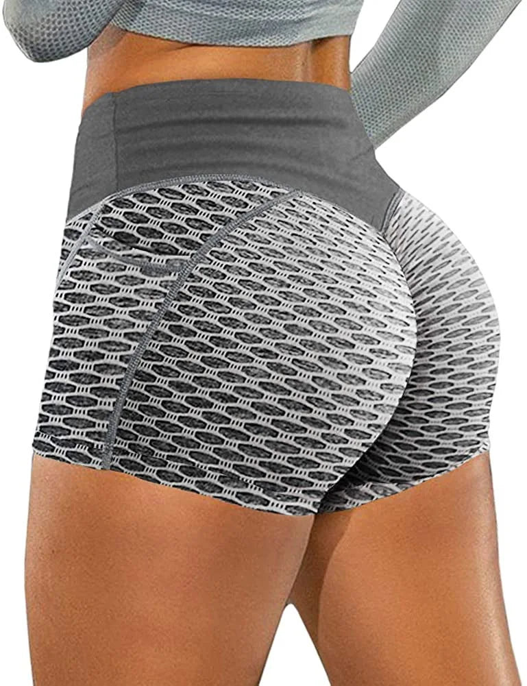 SHOWLU high waist seamless fitness shorts with knit hip lifting design, perfect for workout and activewear.