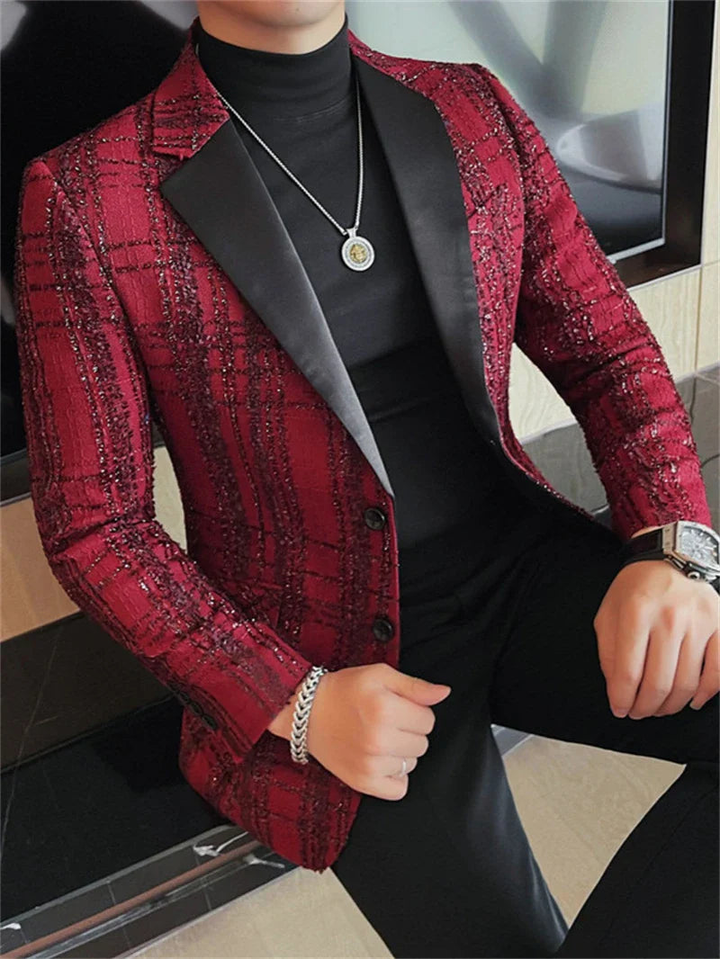 Sansour men's plaid business blazer by SHOWLU FASHION STORE, slim fit single-breasted suit jacket with tailored design.