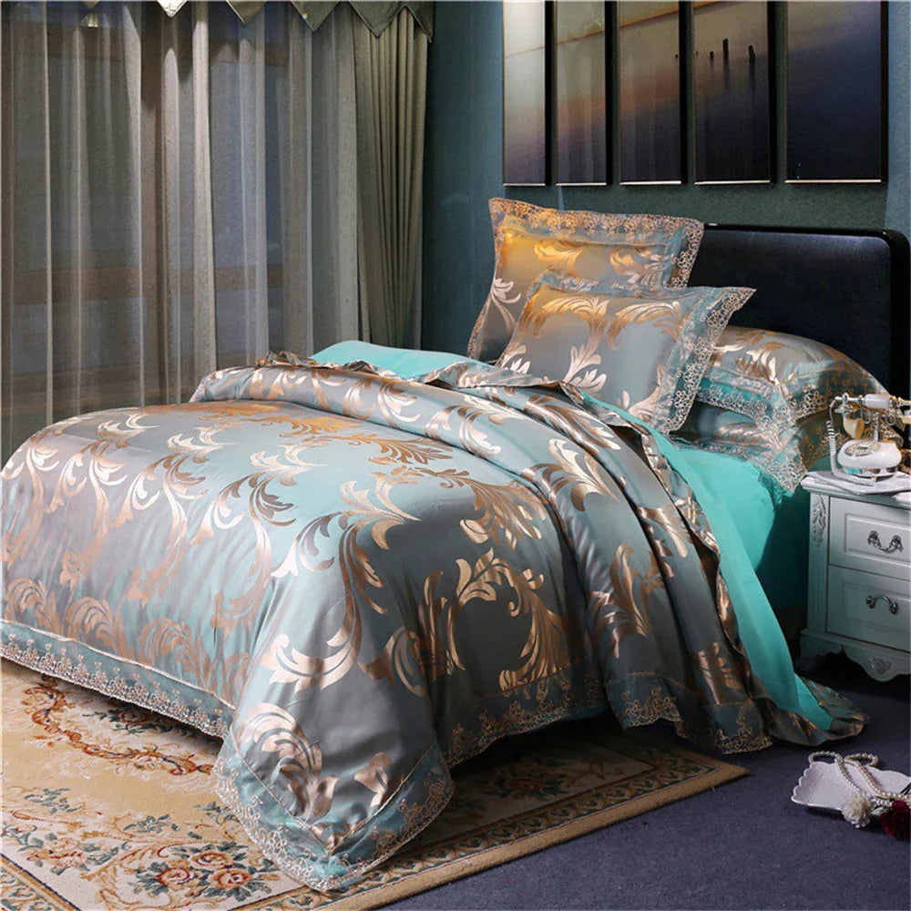 Nordic satin jacquard duvet cover set with floral pattern, luxurious bedding from SHOWLU FASHION STORE, elegant and soft bedroom decor