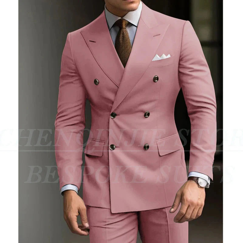 Men's green slim fit 2-piece suit with blazer and trousers, formal wedding attire by Showlu Fashion Store.