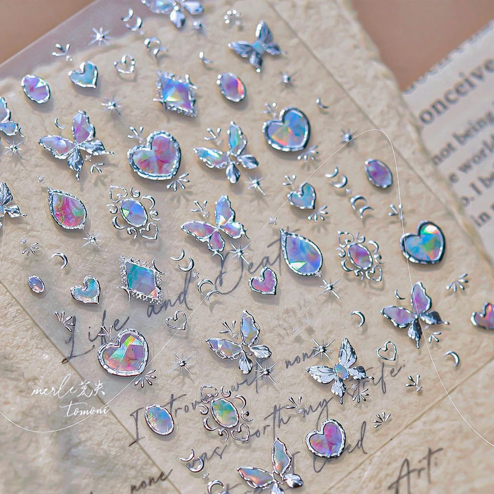 Elegant gold scepter and gemstone manicure decals featuring luxurious courtly pattern and self-adhesive 5D nail art stickers.