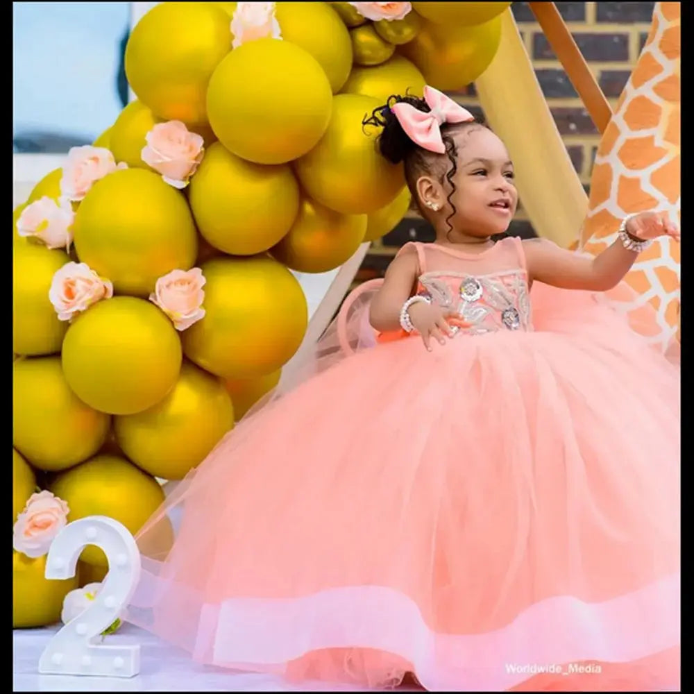 Flower Girl Dress Children Wedding Bridemaid Dresses Kids Pink Tutu Sequin Gowns Girl Boutique Party Wear Elegant Frocks