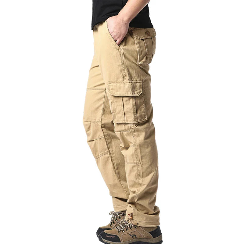 Men's cotton cargo pants by SHOWLU FASHION STORE, loose fit tactical jogging overalls with multiple pockets and casual style.