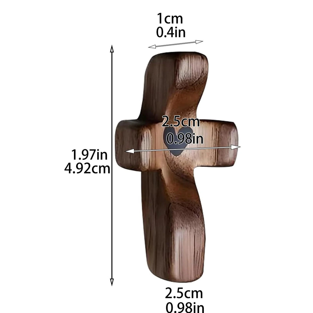 Wooden pocket cross from Showlu Fashion Store, fingertip stress relief heart gift, natural wood finish, compact and portable.