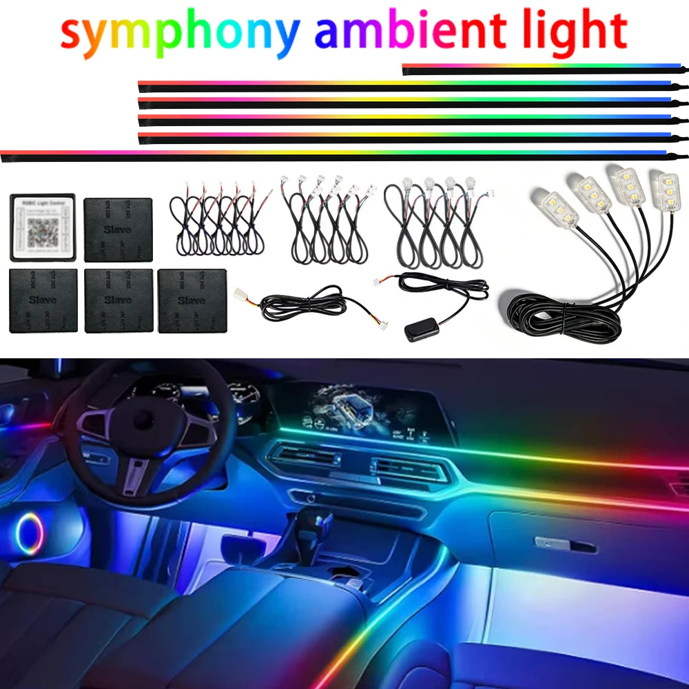 RGB car ambient light strip by Showlu Smart General with app control, 18-inch flexible LED strip for customizable interior lighting.