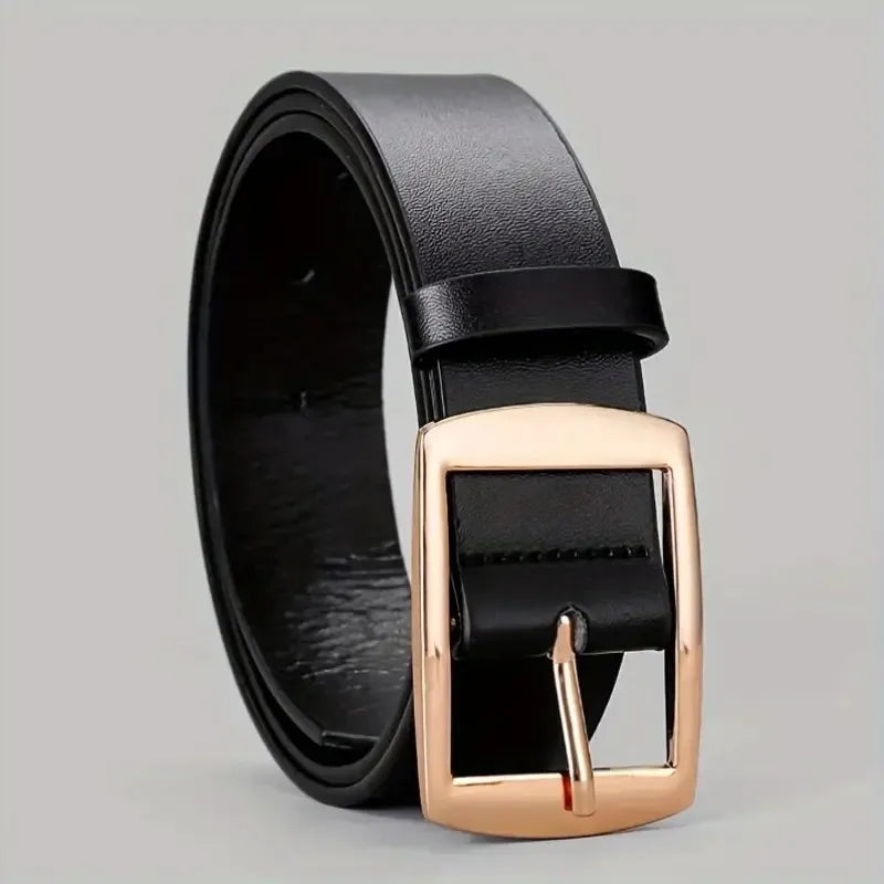 Luxury men's PU leather belt with metal pin buckle, high-quality designer waist strap for jeans, plus size available.