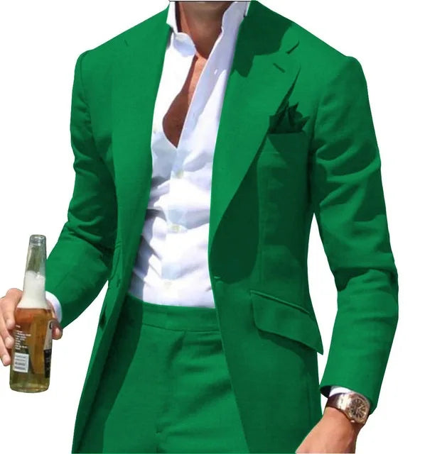Costumes Pour Hommes Peak Collar Men Suits Notched Green Slim Fit Blazers Jackets Pants 2PCS Causal Business Wedding Groom Wear
