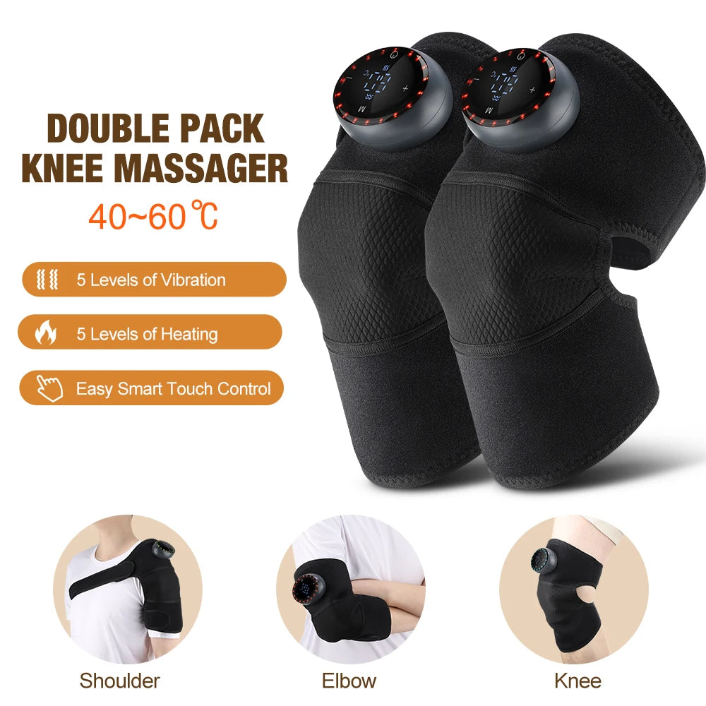 Showlu Fashion Store heating massage knee pad and joint massager with vibration, hot compress, and muscle relaxation features.